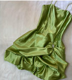 Ndyad Spaghetti Strap Ball Gown Satin Homecoming Dresses, Green Fairy Short Prom Dresses HZ1024