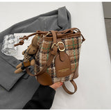 Evafashion woolen plaid crossbody bucket bag HZ1024