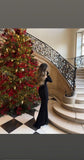 Ndyad Mermaid Off-the-shoulder Lace Christmas Prom Dress Long Sleeve Black Formal Evening Dress HZ1024