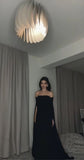 Ndyad Mermaid Off-the-shoulder Chiffon Birthday Prom Dress Long Sleeve Black Formal Evening Dress HZ1024