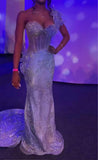 Ndyad Sheath One Shoulder Tulle Sequin Birthday Party Dress Light Blue Formal Evening Dress HZ1024