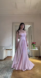 Ndyad Satin A-Line Spaghetti Strap Party Dress Gray Pink Formal Evening Dress HZ1024