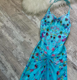Ndyad Mermaid Halter Backless Prom Dress Chiffon Beaded Dress Fairy Blue Formal Evening Dress HZ1024