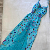 Ndyad Mermaid Halter Backless Prom Dress Chiffon Beaded Dress Fairy Blue Formal Evening Dress HZ1024