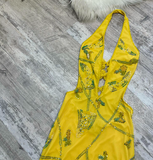 Ndyad Sheath Halter Prom Dress Chiffon Beaded Dress Elegant Yellow Backless Formal Evening Dress HZ1024