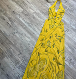 Ndyad Sheath Halter Prom Dress Chiffon Beaded Dress Elegant Yellow Backless Formal Evening Dress HZ1024