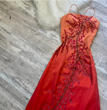 Ndyad Sheath Spaghetti Strap Prom Dress Satin Beaded Dress Elegant Gradient Red Formal Evening Dress HZ1024