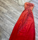 Ndyad Sheath Spaghetti Strap Prom Dress Satin Beaded Dress Elegant Gradient Red Formal Evening Dress HZ1024