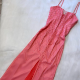 Ndyad Spaghetti Strap Empire Prom Dress Chiffon Beaded Dress Fairy Hot Pink Formal Evening Dress HZ1024