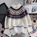 Evafashion Isle Turtleneck Thickened Vintage Preppy Zipper long sleeves Cardigan HZ1024