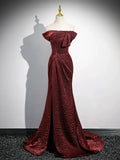 Evafashion Off Shoulder Burgundy Long Prom Dress, Burgundy Long Formal Dress HZ1024