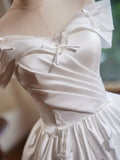 Evafashion Off Shoulder Satin White Short Prom Dress, White Homecoming Dress HZ1024