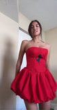 Ndyad Burgundy Ball Gown Strapless Satin Formal Dress Sweet 18th Birthday Dress Homecoming Dresses HZ1024