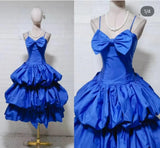 Ndyad Blue Ball Gown Spaghetti Strap Satin Birthday Dress HZ1024