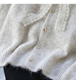 Evafashion lace lace-up thickened soft knitted cardigan HZ1024