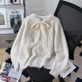 Evafashion lace lace-up thickened soft knitted cardigan HZ1024