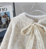 Evafashion lace lace-up thickened soft knitted cardigan HZ1024