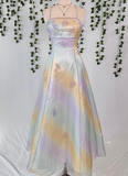 Ndyad Spaghetti Strap A-Line Chiffon Beading Prom DressBackless Birthday Party Dress HZ1024