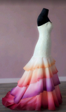 Ndyad Strapless Mermaid Tiered Tulle Long Prom Dress Appliques Formal Evening Dress HZ1024