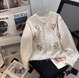 Evafashion Style Round Neck Embroidered Knitted Cardigan Sweater HZ1024
