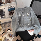 Evafashion Style Round Neck Embroidered Knitted Cardigan Sweater HZ1024