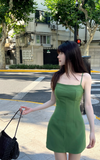 Ndyad Spaghetti Strap Sheath Satin Short Prom Dresses Dark Green Homecoming Dresses HZ1024