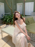Evafashion holiday chiffon ruffled suspender dress HZ1024