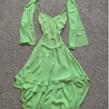 Ndyad Spaghetti Strap Sheath Chiffon Short Prom Dresses Green Homecoming Dresses HZ1024
