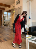 Evafashion retro red V-neck floral vest long skirt HZ1024