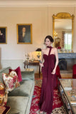 Ndyad Mermaid Chiffon Strapless Birthday Dresses Rust Red Formal Evening Gowns HZ1024