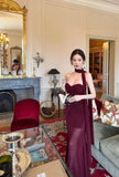 Ndyad Mermaid Chiffon Strapless Birthday Dresses Rust Red Formal Evening Gowns HZ1024