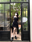 Evafashion Square Neck Black Ruffle Suspender Dress HZ1024