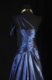 Ndyad One-shoulder Sheath Satin Beaded Long Prom Dresses, Navy Blue Formal Evening Gowns HZ1024