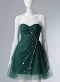 Ndyad A-line Short Prom Dresses, Sweetheart Diamond Formal Dresses, Forest Green Homecoming Dresses HZ1024