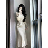 Evafashion Chinese retro long-sleeved v-neck slim dress HZ1024