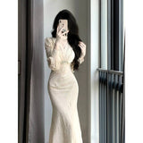 Evafashion Chinese retro long-sleeved v-neck slim dress HZ1024