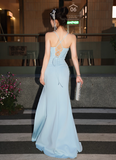 Ndyad Spaghetti Strap Sheath Long Prom Dresses with Slits, Satin Wedding Guest Dress, Pale Blue Formal Evening Dresses HZ1024
