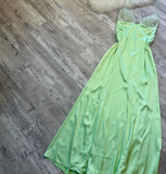 Ndyad Spaghetti Strap Sheath Beaded Long Prom Dresses, Green Formal Evening Dresses HZ1024
