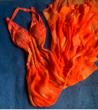 Ndyad V-neck Sheath Beaded Long Prom Dresses, Orange Formal Evening Dresses HZ1024