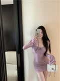 Evafashion sexy hot girl style mesh long sleeves U-neck off-shoulder hip skirt HZ1024