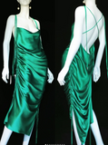 Ndyad Spaghetti Strap Sheath Satin Backless Prom Dresses , Green Formal Evening Gowns HZ1024