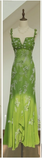 Ndyad Spaghetti Strap Sheath Chiffon Beaded Long Prom Dresses, Green Formal Evening Dresses HZ1024