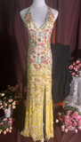 Ndyad V-neck Sheath Chiffon Sequin Long Prom Dresses Yellow Backless Formal Evening Dresses HZ1024