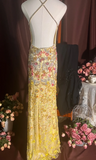 Ndyad V-neck Sheath Chiffon Sequin Long Prom Dresses Yellow Backless Formal Evening Dresses HZ1024