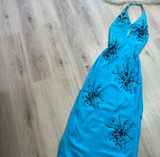 Ndyad Halter Sheath Chiffon Beaded Long Prom Dresses, Blue Formal Evening Dresses HZ1024