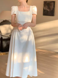 Ndyad retro elegant A-line square neck puff sleeve dress HZ1024