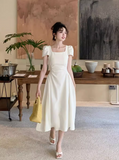Ndyad retro elegant A-line square neck puff sleeve dress HZ1024