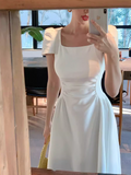 Ndyad retro elegant A-line square neck puff sleeve dress HZ1024