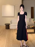 Ndyad retro elegant A-line square neck puff sleeve dress HZ1024