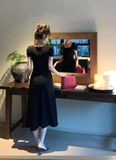 Ndyad retro elegant A-line square neck puff sleeve dress HZ1024